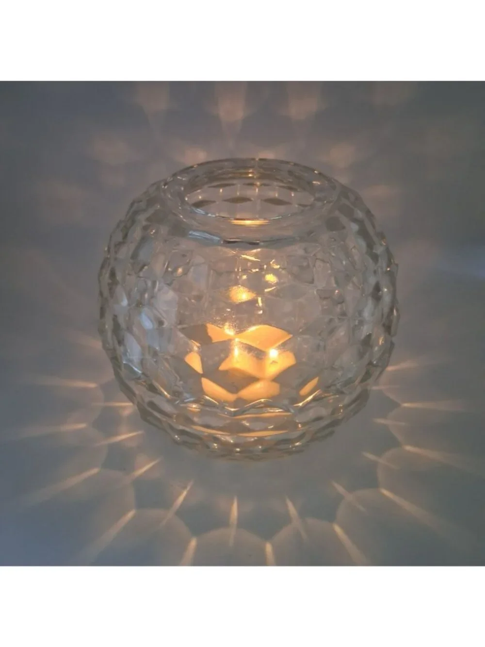 HOMCO Fairy Lamp Clear Glass Globe Candle Holder With Diamond Honeycomb Pattern